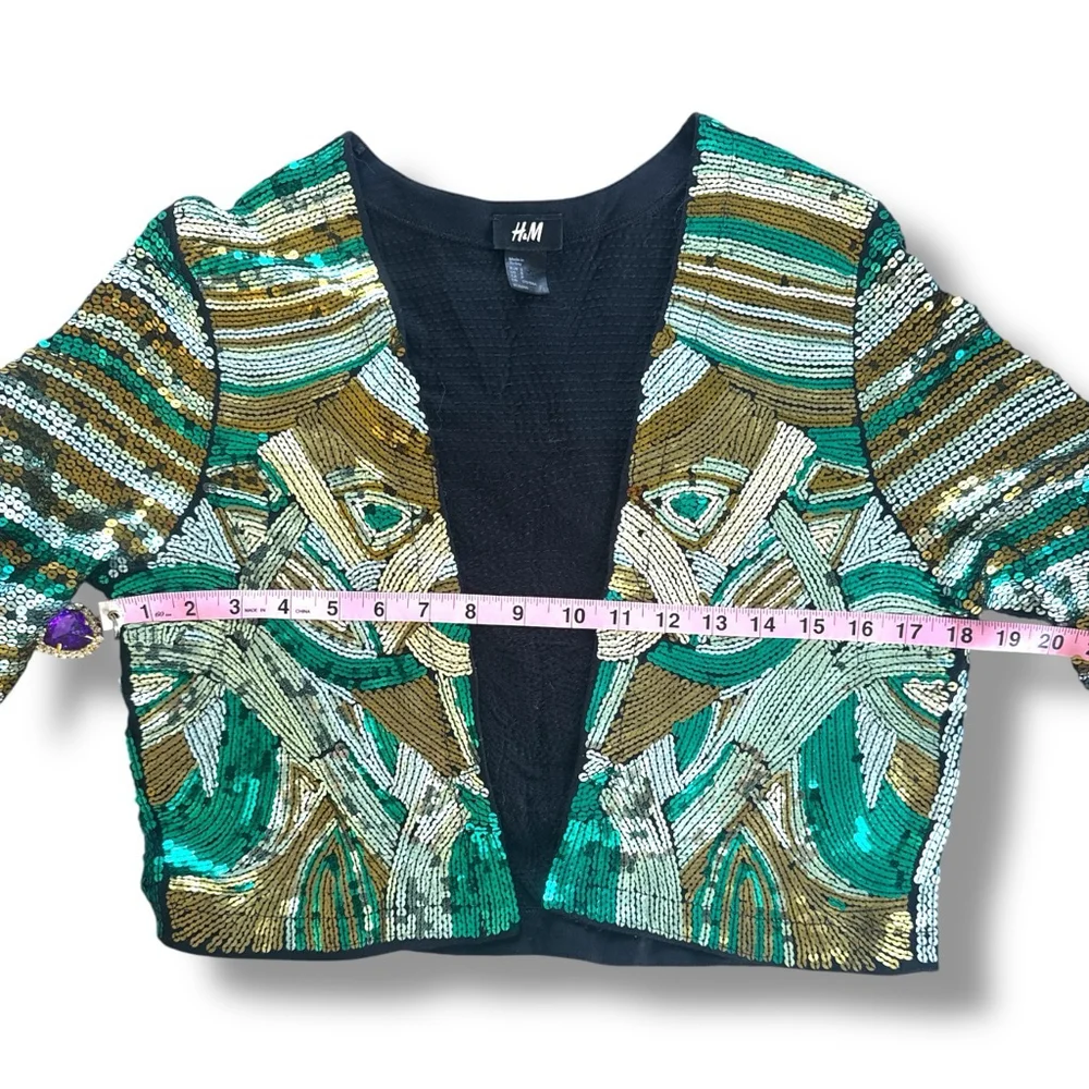 H&M Sequin Jacket Green/Gold Size S - Picture 5 of 5